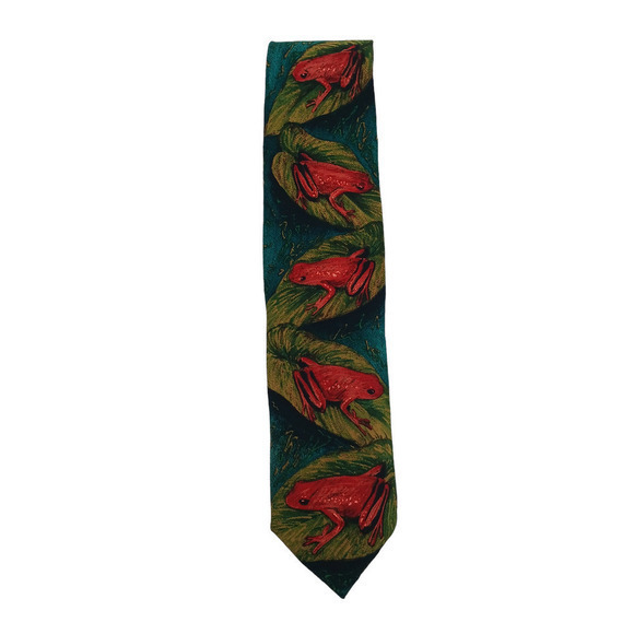 WORLD Wildlife Fund WWF Mens Neck Tie Tropical Forest Frogs 100% Silk Science - Picture 2 of 8